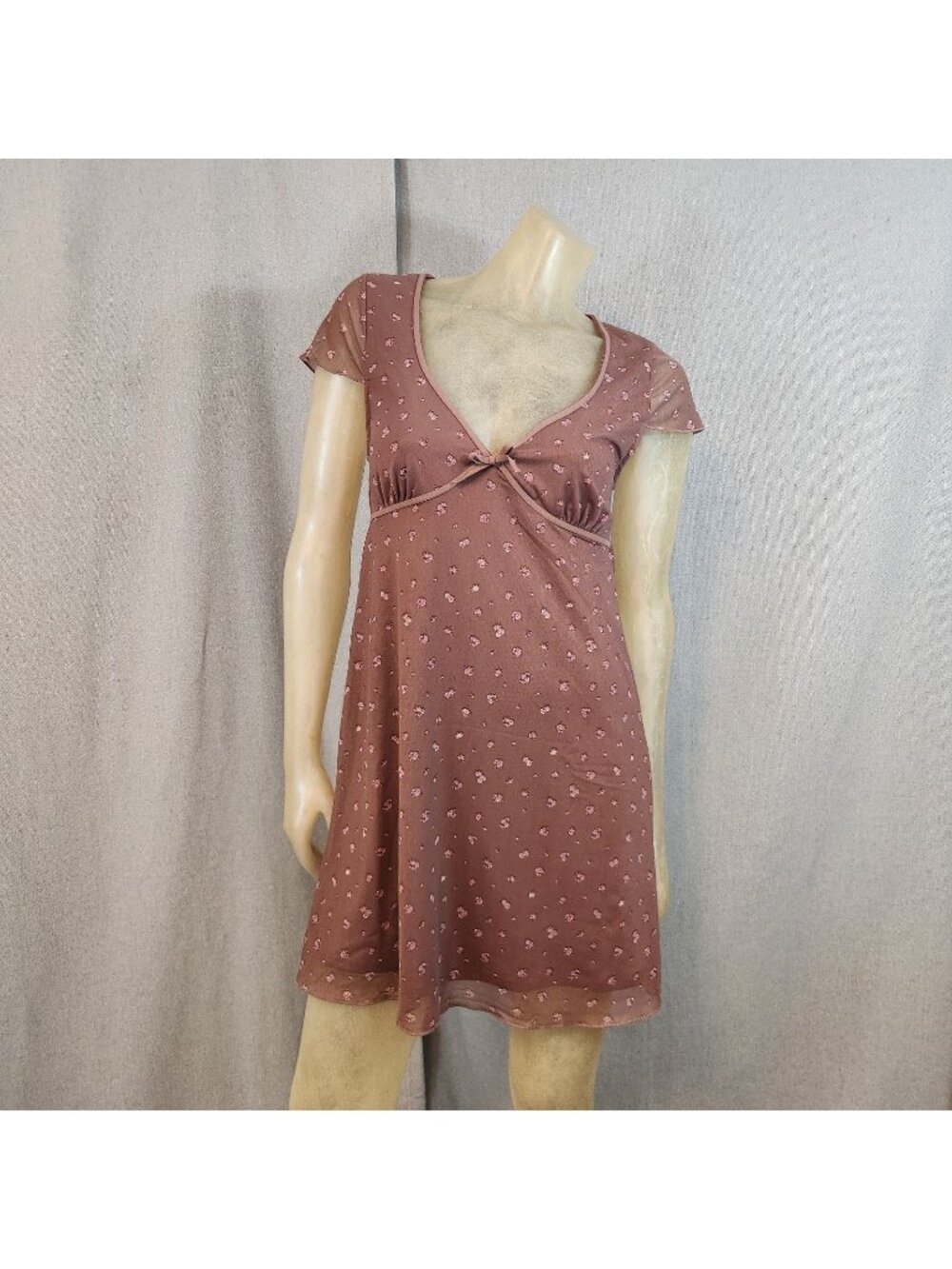 Aeropostale Brown Floral V Neck Mesh Aline Dress MEDIUM NEW Style# 4422